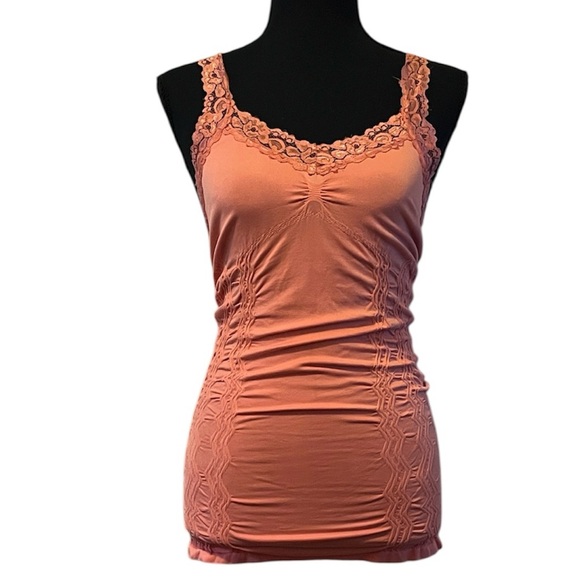 Elle Tian Lace Trim Coral Tank Top - Picture 1 of 4